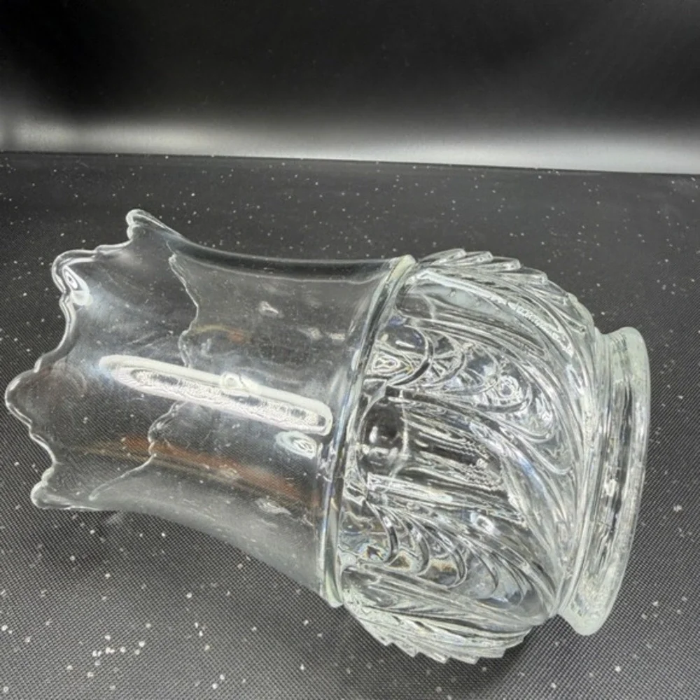 EAPG Victorian Manganese‎ Glass Vase Scalloped Feather Glows Herringbone Celery